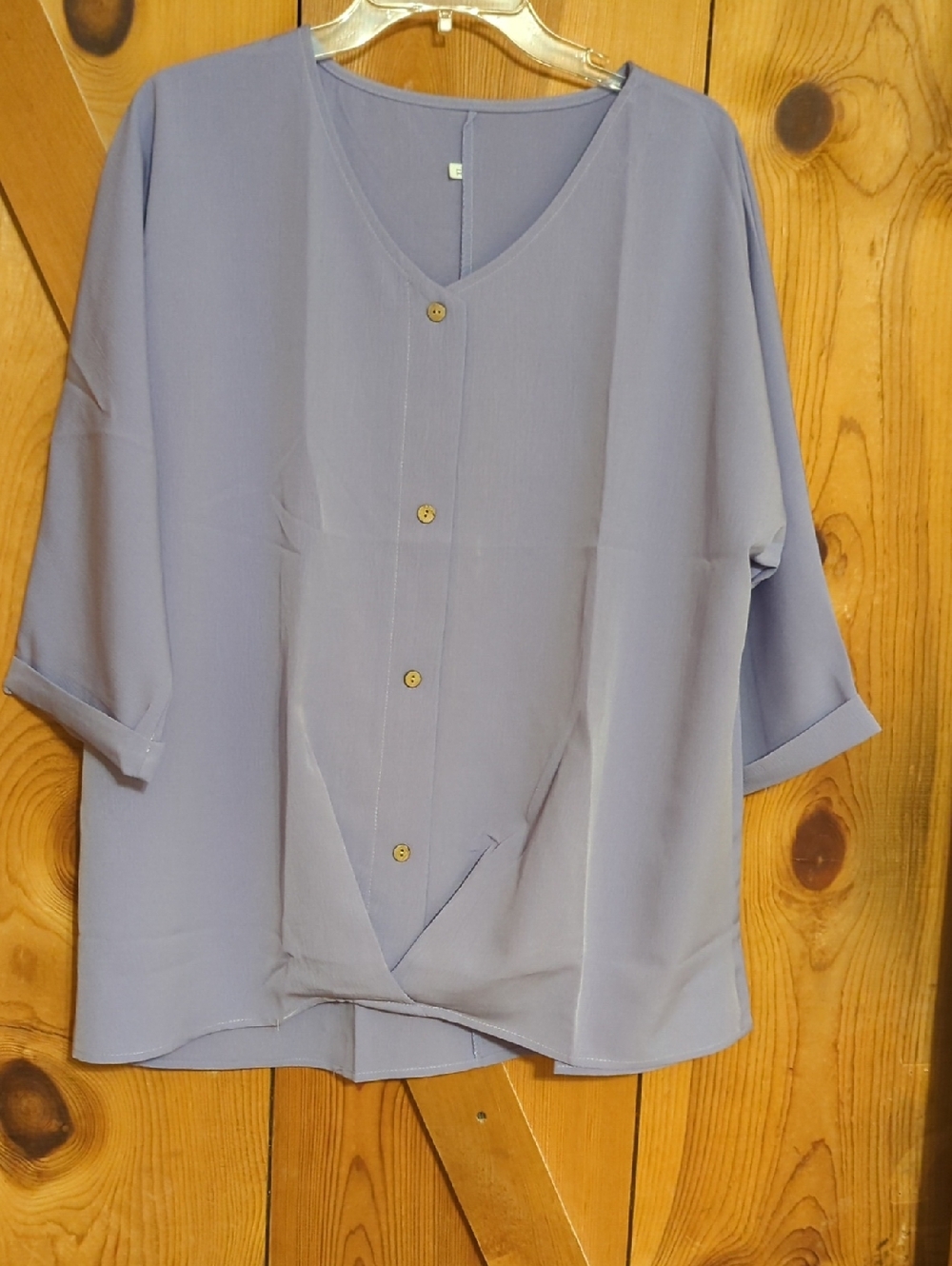 Light Lavender V-Neck Button Front Women’s Blouse